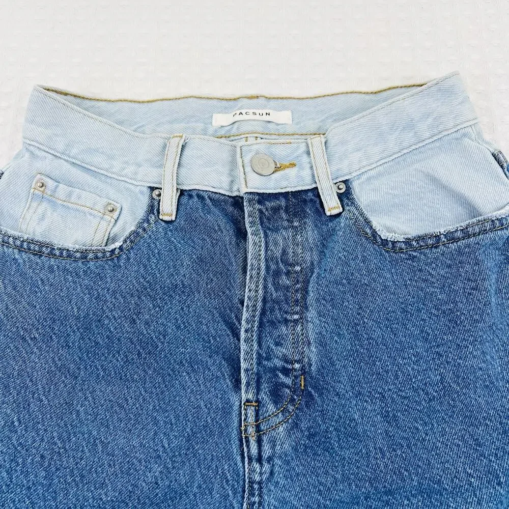 Pacsun Womens 25 Dad Jeans Two Tone Patchwork High Rise Straight Leg Blue